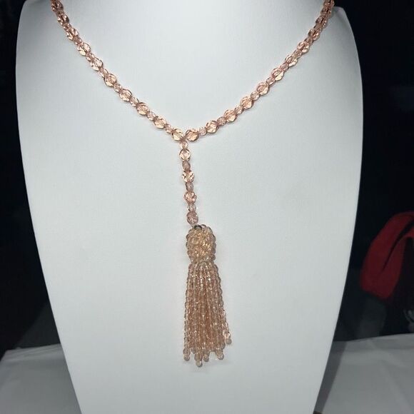 Vintage Crystal and Seed Bead Tassel Necklace - Picture 1 of 6